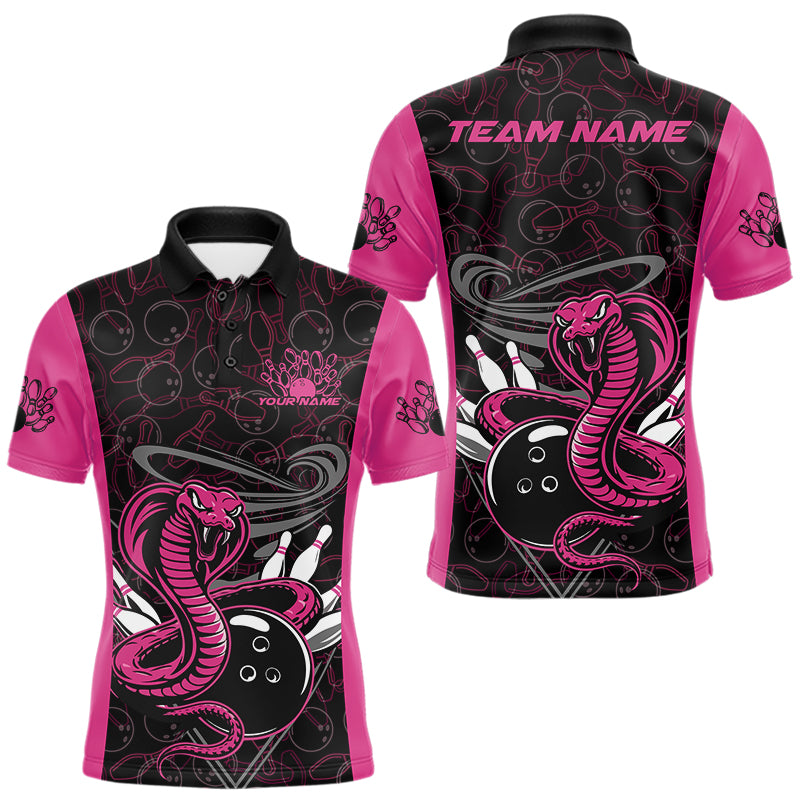 Custom Pink Cobra Snake Bowling Team Men Polo Shirts, Bowling Pattern Shirt IPHW9707