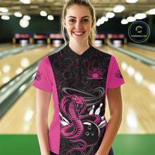 Load image into Gallery viewer, Custom Pink Cobra Snake Bowling Team Women Quarter-Zip Shirts, Bowling Pattern Shirt IPHW9707