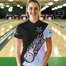 Load image into Gallery viewer, Custom Hologram Flame Strike Bowling Women Quarter-Zip Shirt, Icy Crystal Bowling Shirt IPHW9863