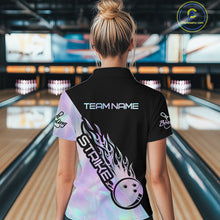 Load image into Gallery viewer, Custom Hologram Flame Strike Bowling Women Quarter-Zip Shirt, Icy Crystal Bowling Shirt IPHW9863