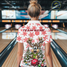 Load image into Gallery viewer, Custom Cute Funny Reindeer Christmas Bowling Women Polo Shirts, Xmas Team Bowling Shirt IPHW10113