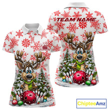 Load image into Gallery viewer, Custom Cute Funny Reindeer Christmas Bowling Women Polo Shirts, Xmas Team Bowling Shirt IPHW10113