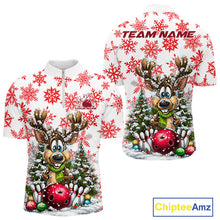 Load image into Gallery viewer, Custom Cute Funny Reindeer Christmas Bowling Men Quarter-Zip Shirts, Xmas Team Bowling Shirt IPHW10113