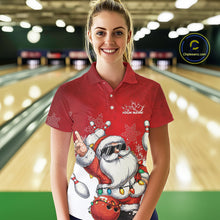Load image into Gallery viewer, Custom Funny Santa Claus Christmas Bowling Women Polo Shirts, Xmas Team Bowling Outfit IPHW10116