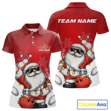 Load image into Gallery viewer, Custom Funny Santa Claus Christmas Bowling Women Polo Shirts, Xmas Team Bowling Outfit IPHW10116