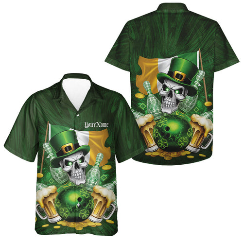 Custom Irish Flag St Patricks Day Bowling Hawaiian Kid Hawaiian Shirt, Skull Leprechaun Bowling IPHW8594
