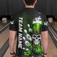 Load image into Gallery viewer, Custom Black And Green Lucky Clover St Patricks Day Skull Bowling Team Polo Shirts For Men IPHW8597