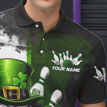 Load image into Gallery viewer, Custom Black And Green Lucky Clover St Patricks Day Skull Bowling Team Polo Shirts For Men IPHW8597