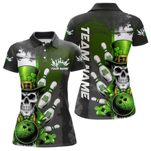 Load image into Gallery viewer, Custom Black And Green Lucky Clover St Patricks Day Skull Bowling Team Polo Shirt For Women IPHW8597