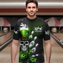 Load image into Gallery viewer, Custom Black And Green Lucky Clover St Patricks Day Skull Bowling Team Quarter-Zip Shirts For Men IPHW8597