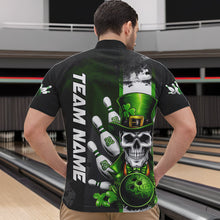 Load image into Gallery viewer, Custom Black And Green Lucky Clover St Patricks Day Skull Bowling Team Quarter-Zip Shirts For Men IPHW8597