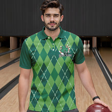 Load image into Gallery viewer, Custom Green Shamprock Saint Patricks Bowling Polo Shirts For Men, Lucky Bowling Team Shirt IPHW8598