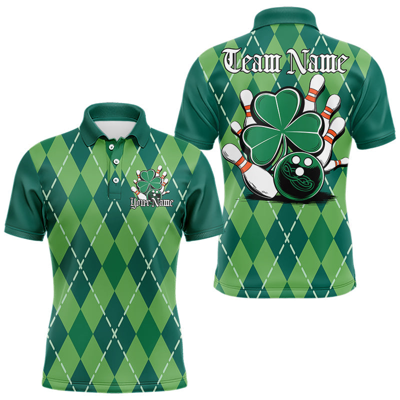Custom Green Shamprock Saint Patricks Bowling Polo Shirts For Men, Lucky Bowling Team Shirt IPHW8598
