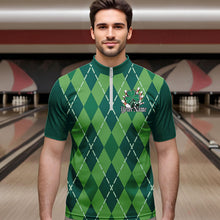 Load image into Gallery viewer, Custom Green Shamprock Saint Patricks Bowling Quarter-Zip Shirts For Men, Lucky Bowling Team Shirt IPHW8598