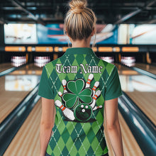 Load image into Gallery viewer, Custom Green Shamprock Saint Patricks Bowling Womens Quarter-Zip Shirt, Lucky Bowling Shirt IPHW8598