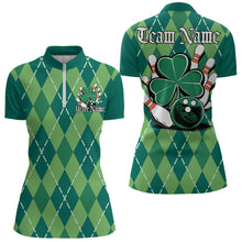 Load image into Gallery viewer, Custom Green Shamprock Saint Patricks Bowling Womens Quarter-Zip Shirt, Lucky Bowling Shirt IPHW8598