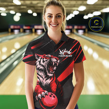 Load image into Gallery viewer, Custom Black And Red Tiger Bowling Team Women Shirt, Bowling League Shirt Bowler Uniform IPHW10775