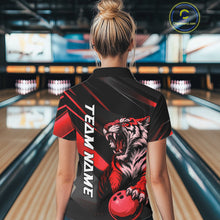 Load image into Gallery viewer, Custom Black And Red Tiger Bowling Team Women Shirt, Bowling League Shirt Bowler Uniform IPHW10775