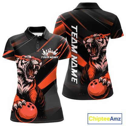 Custom Black And Orange Tiger Bowling Team Women Shirt, Bowling League Shirt Bowler Uniform IPHW10776