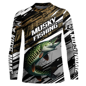 Musky Fishing Grass Camo Custom Long Sleeve Shirts, Muskie Uv Protection Tournament Fishing Jerseys IPHW6080