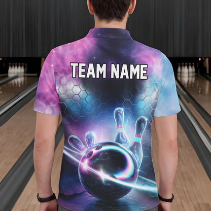 Custom Galaxy Bowling Team Men Polo Shirts, Holographic Bowling Jersey Bowling League Shirt IPHW8904