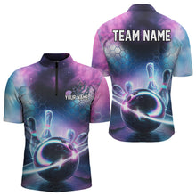 Load image into Gallery viewer, Custom Galaxy Bowling Team Men Quarter-Zip Shirts, Holographic Bowling Jersey Bowling League Shirt IPHW8904