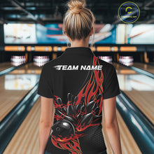 Load image into Gallery viewer, Custom Red Flame Bowling Women Quarter-Zip Shirt, Team Jerseys Bowling League Shirt IPHW11281