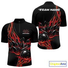 Load image into Gallery viewer, Custom Red Flame Bowling Men Quarter-Zip Shirt, Team Jerseys Bowling League Shirt IPHW11281