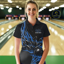 Load image into Gallery viewer, Custom Blue Flame Bowling Women Polo Shirt, Team Jerseys Bowling League Shirt IPHW11282