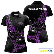 Load image into Gallery viewer, Custom Purple Flame Bowling Women Polo Shirt, Team Jerseys Bowling League Shirt IPHW11283