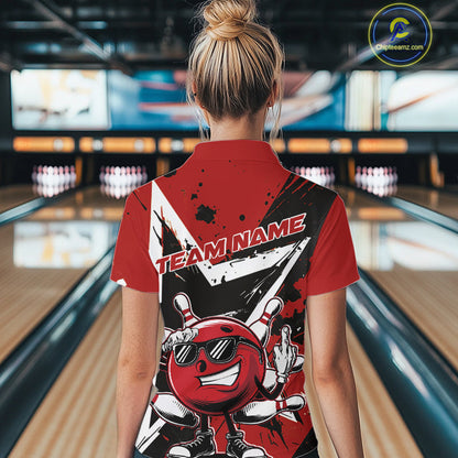 Custom Black And Red Star Funny Bowling Women Quarter-Zip Shirt, Bowling Tournament Shirt IPHW9358
