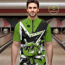 Load image into Gallery viewer, Custom Black And Green Star Funny Bowling Quarter-Zip Shirts For Men, Bowling Tournament Shirt IPHW9360