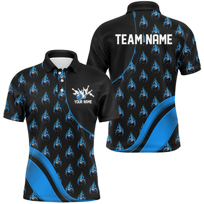 Custom Blue Flame Bowling Shirts For Men, Personalized Team Bowling Shirts IPHW6959