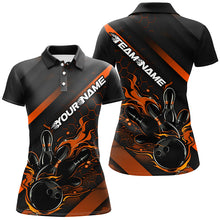 Load image into Gallery viewer, Custom Black And Orange Flame Bowling Shirts For Women, Bowling Team Bowling League Shirts IPHW7508