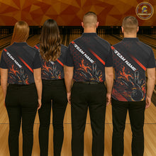 Load image into Gallery viewer, Custom Black And Orange Flame Bowling Shirts For Women, Bowling Team Bowling League Shirts IPHW7508