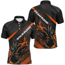 Load image into Gallery viewer, Custom Black And Orange Flame Bowling Shirts For Men, Bowling Team Bowling League Shirts IPHW7508