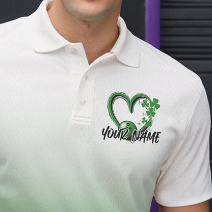 Custom Heart St Patricks Day Bowling Polo Shirts For Men, Lucky Shamprock Bowling Team Shirt IPHW8601