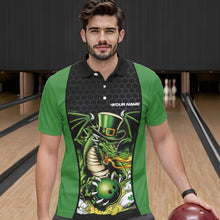 Load image into Gallery viewer, Custom Black And Green St Patricks Dragon Bowling Polo Shirts For Men, Lucky Dragon Bowling IPHW8608