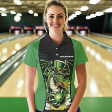 Load image into Gallery viewer, Custom Black And Green St Patricks Dragon Bowling Womens Polo Shirt, Lucky Dragon Bowling IPHW8608