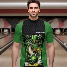 Load image into Gallery viewer, Custom Black And Green St Patricks Dragon Bowling Quarter-Zip Shirts For Men, Lucky Dragon Bowling IPHW8608