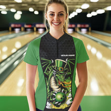 Load image into Gallery viewer, Custom Green St Patricks Dragon Bowling Womens Quarter-Zip Shirts, Lucky Dragon Bowling IPHW8608