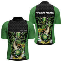 Load image into Gallery viewer, Custom Black And Green St Patricks Dragon Bowling Quarter-Zip Shirts For Men, Lucky Dragon Bowling IPHW8608