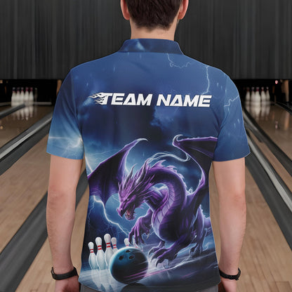 Custom Blue Thunder Lightning Purple Dragon Bowling Team Men Polo Shirts, Bowlers Outfit IPHW8915