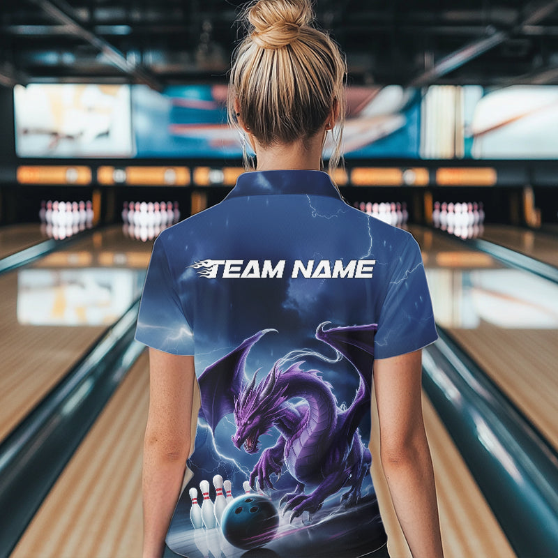 Custom Blue Thunder Lightning Purple Dragon Bowling Team Women Quarter-Zip Shirts IPHW8915
