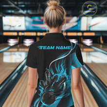 Load image into Gallery viewer, Custom Blue Flame Bowling Women Jerseys, Bowling Team League Shirt Bowlers Jerseys IPHW11296