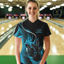 Load image into Gallery viewer, Custom Blue Flame Bowling Women Jerseys, Bowling Team League Shirt Bowlers Jerseys IPHW11296