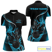 Load image into Gallery viewer, Custom Blue Flame Bowling Women Jerseys, Bowling Team League Shirt Bowlers Jerseys IPHW11296