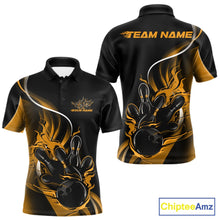 Load image into Gallery viewer, Custom Yellow Flame Bowling Men Jerseys, Bowling Team League Shirt Bowlers Jerseys IPHW11299