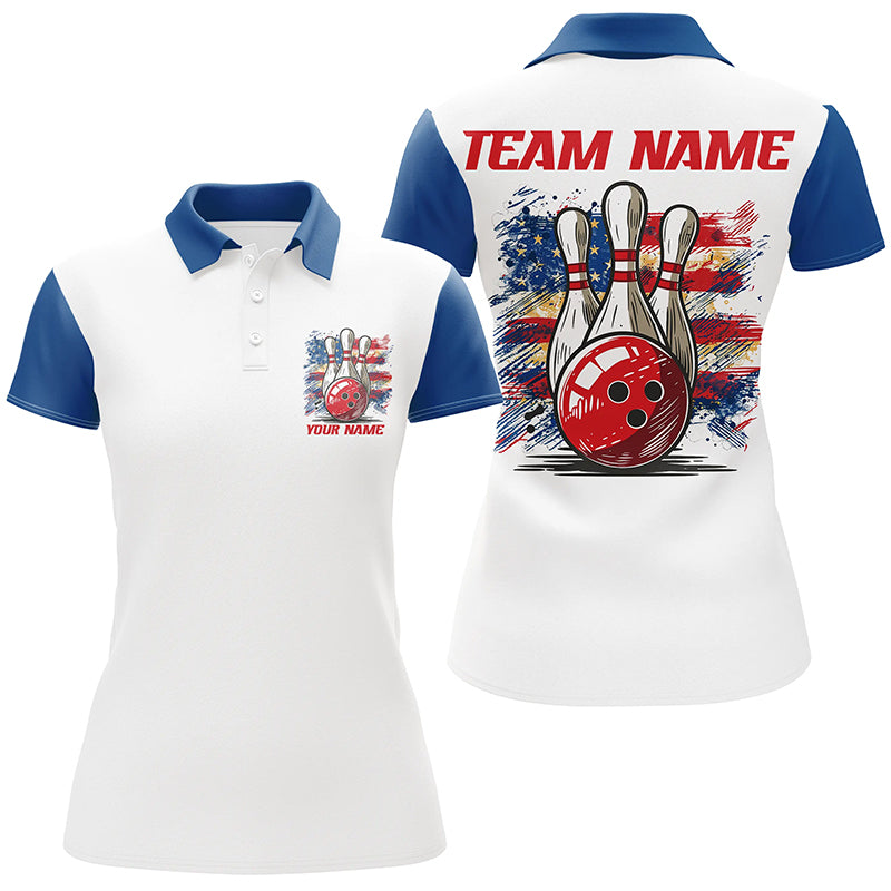 Vintage American Flag Custom Bowling Shirts For Bowler, Patriotic Bowling Shirt For Women IPHW6612