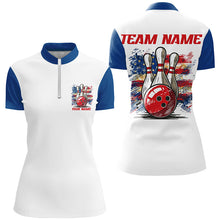 Load image into Gallery viewer, Vintage American Flag Custom Bowling Shirts For Bowler, Patriotic Bowling Shirt For Women IPHW6612